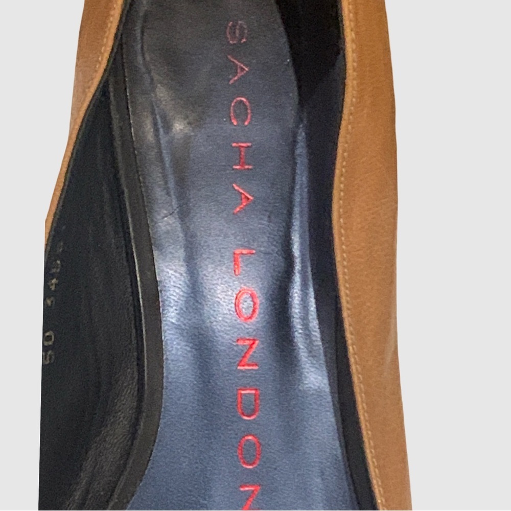 Vintage Sacha London Toffee & Black Leather Block Heel Bow Accent Shoes Size 7 - Picture 6 of 6
